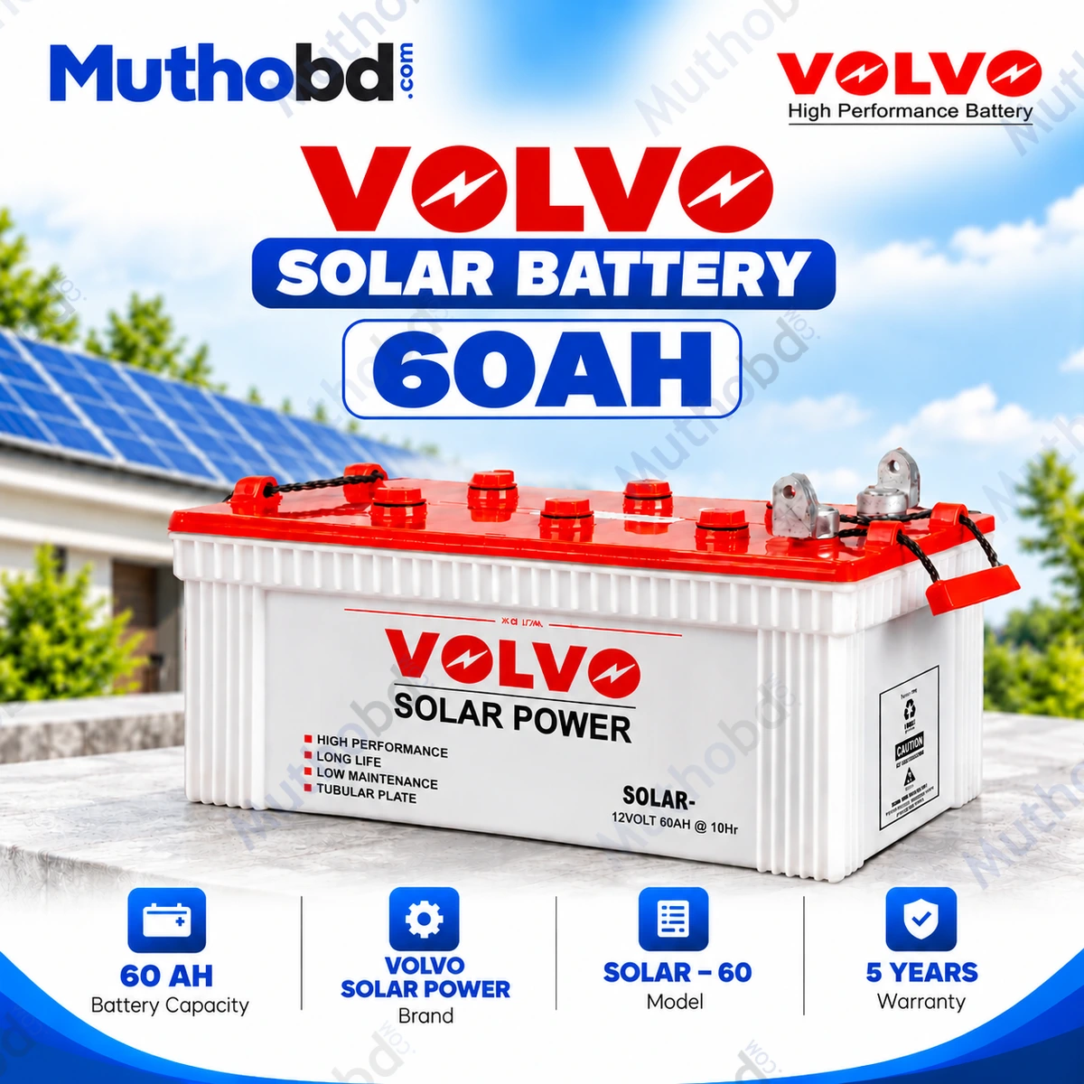 VOLVO SOLAR POWER SOLAR-60 60Ah Solar Battery with 5-Year Warranty