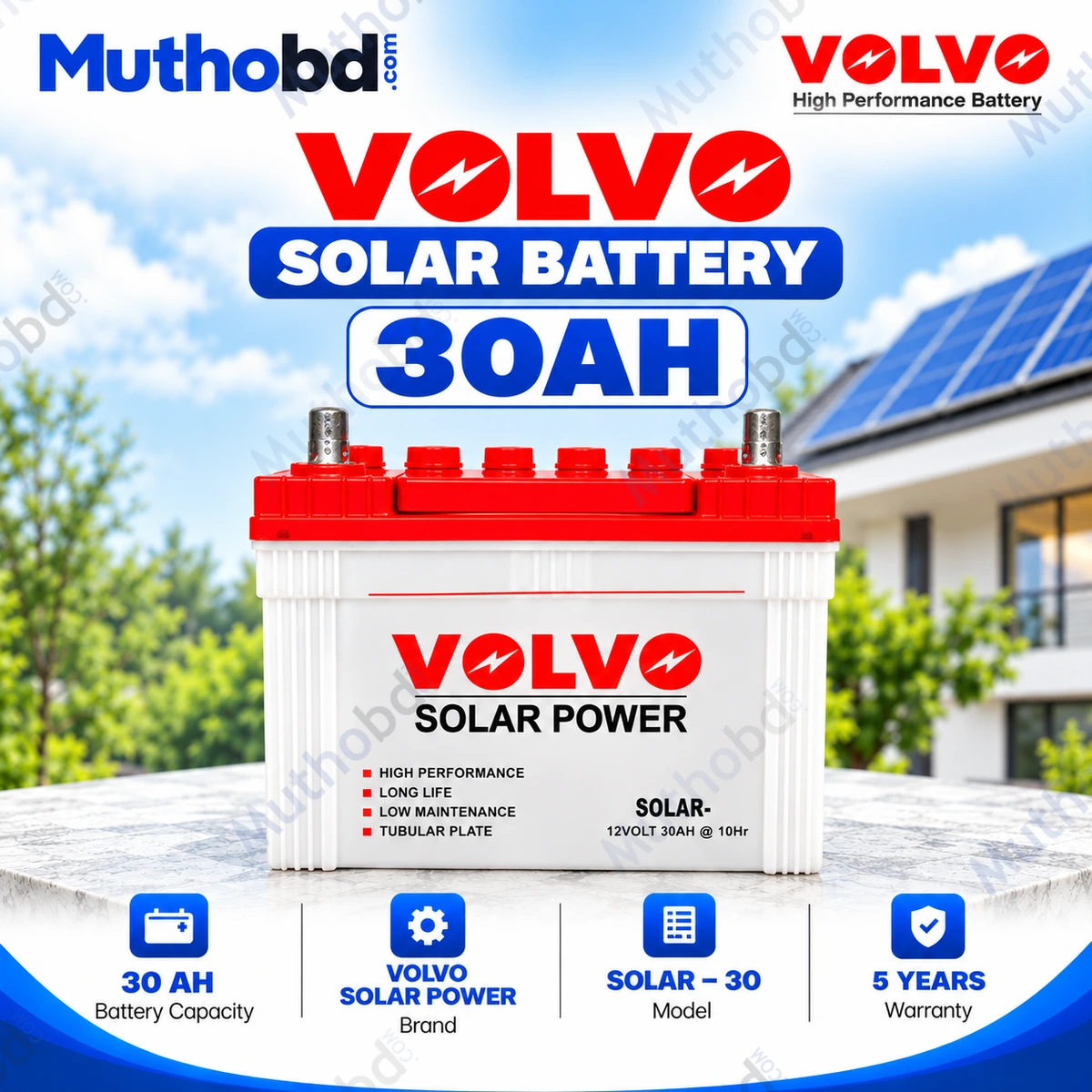 VOLVO SOLAR POWER SOLAR-30 30Ah Solar Battery with 5-Year Warranty
