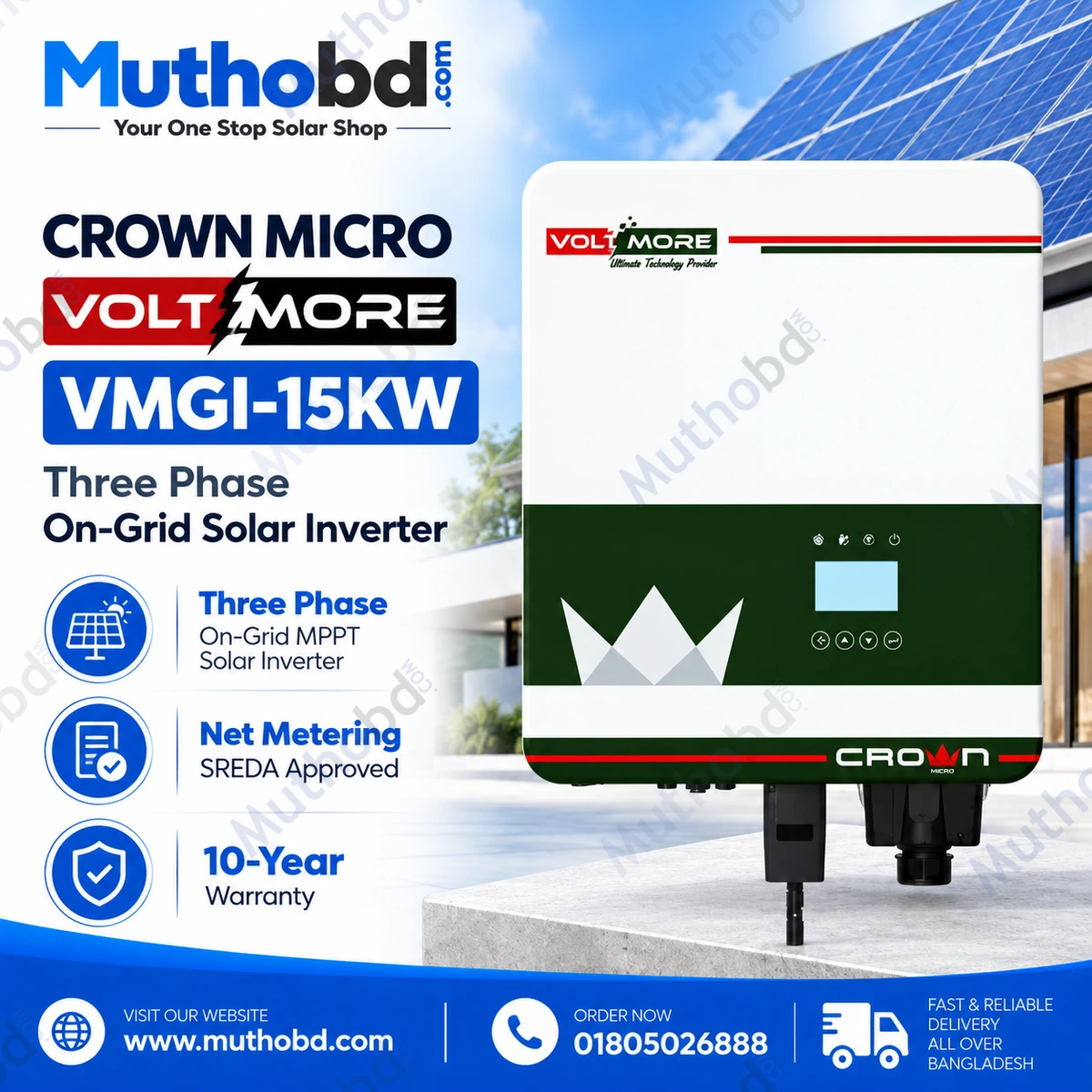 Crown Micro VOLTMORE-VMGI-15KW 15kW Three Phase On-Grid Solar Inverter