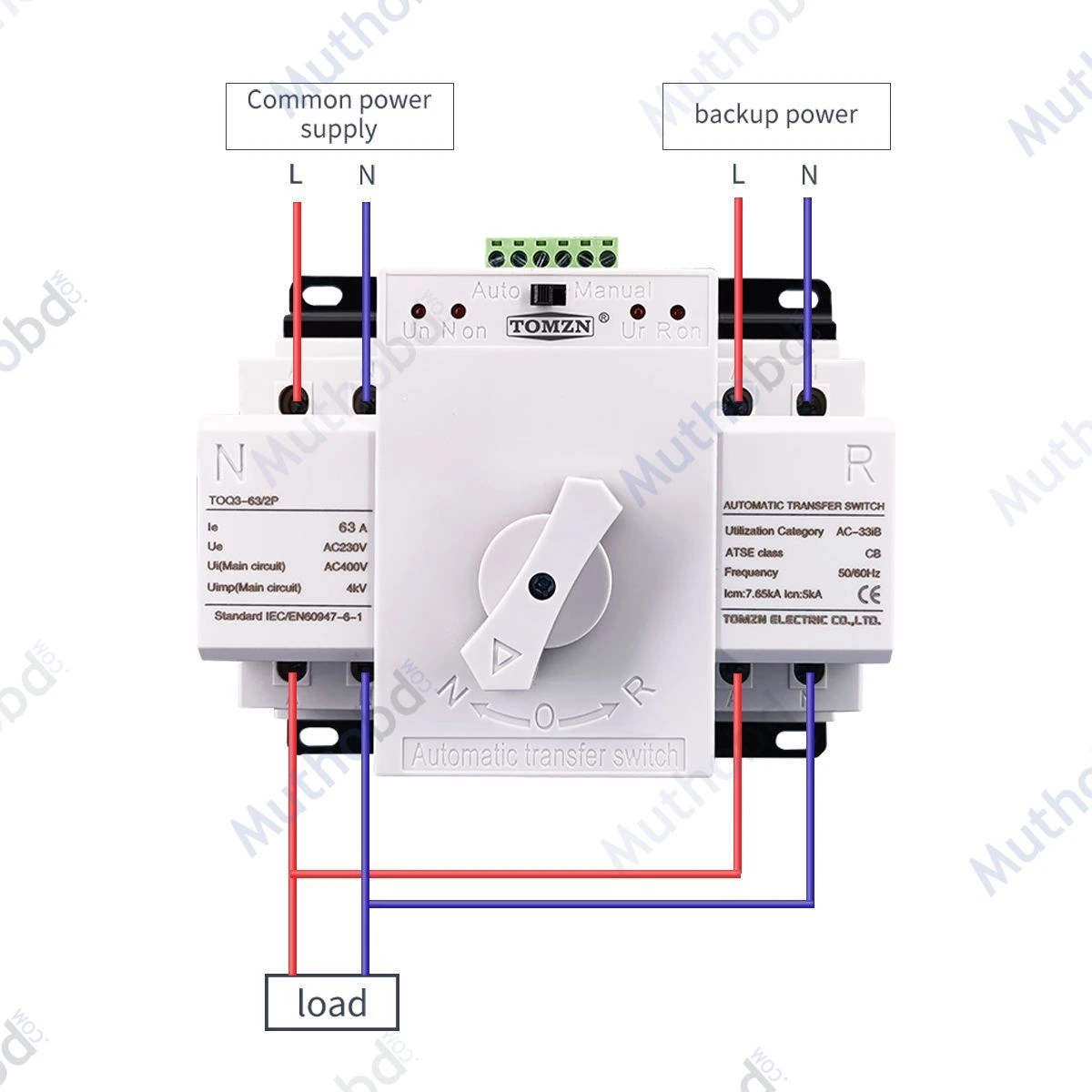tomzn TOMZN TOQ3-2P/63 63A Automatic Transfer Switch (ATS) – 2P Dual Power Changeover — image 4