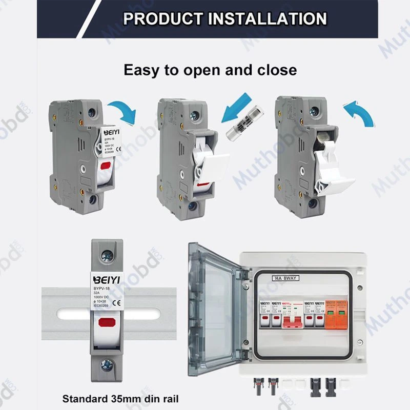 beiyi BEIYI 1000VDC 15A-32A PV Solar Ceramic DC Fuse Link & Holder for Solar System Protection — image 3