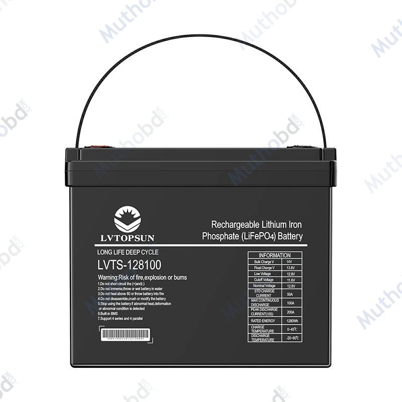LVTOPSUN 12.8V 100Ah Lithium Battery (LiFePO4) – Smart BMS with Bluetooth & Display