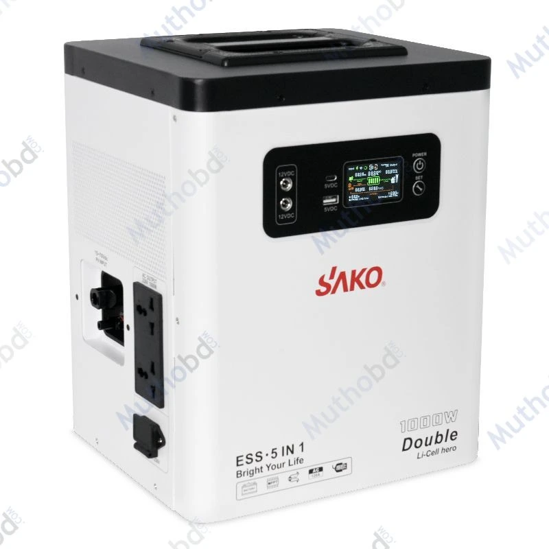 SAKO Alpha W ESS 1000W Portable Power Station (2009.6Wh LiFePO4 Battery, 1000W Pure Sine Wave Output)