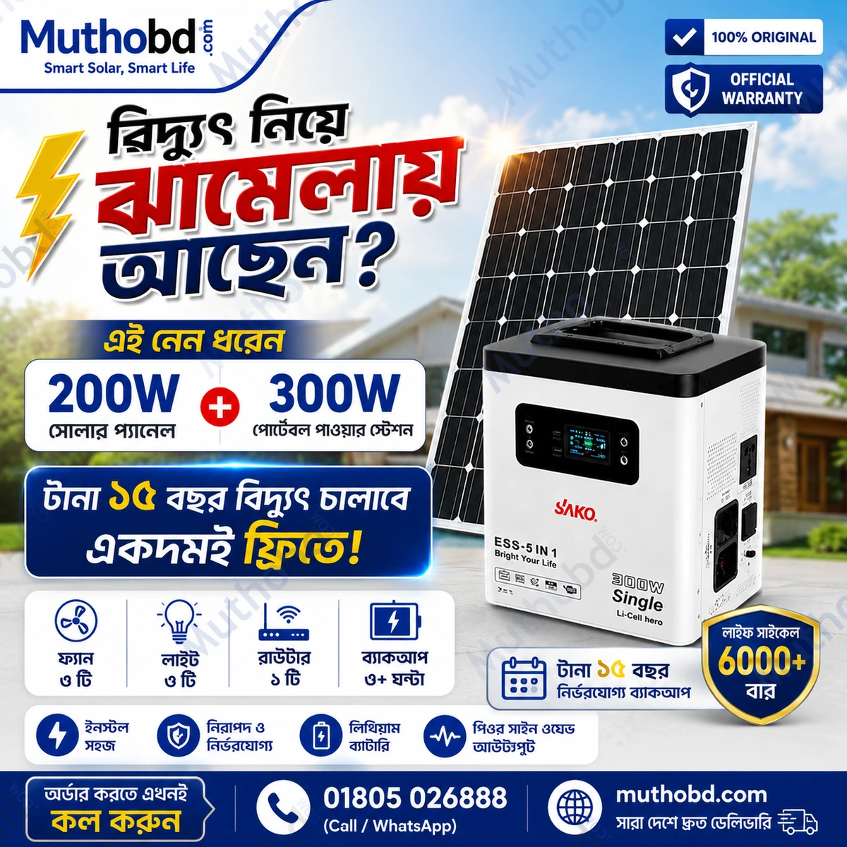 200W Solar Panel + SAKO Alpha W ESS 300W Portable Power Station Combo Package