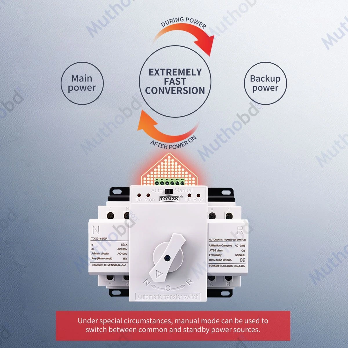 tomzn TOMZN TOQ3-2P/63 63A Automatic Transfer Switch (ATS) – 2P Dual Power Changeover — image 3