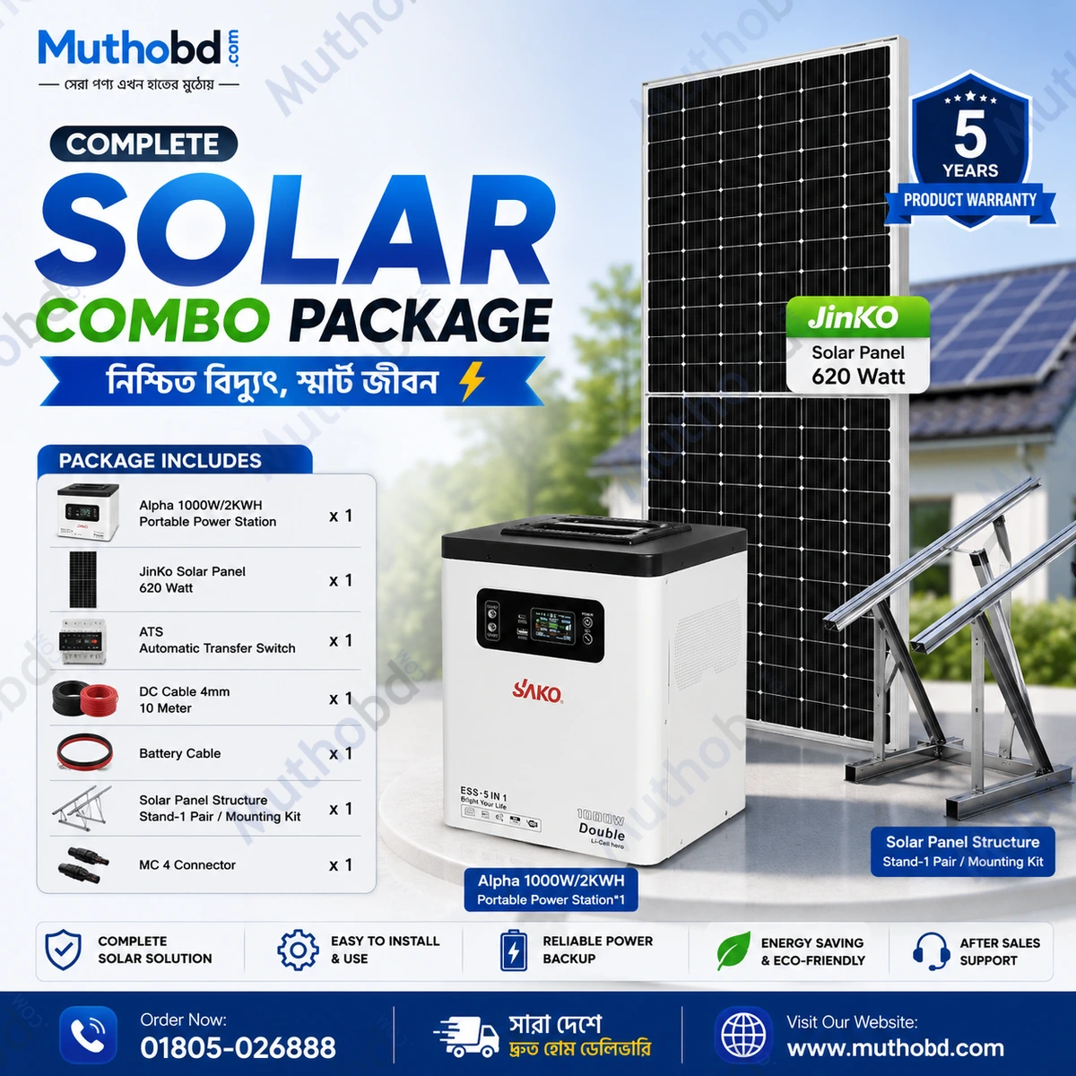 Alpha 1000W Portable Power Station with  620W Solar Panel Complete Solar Backup Combo Package