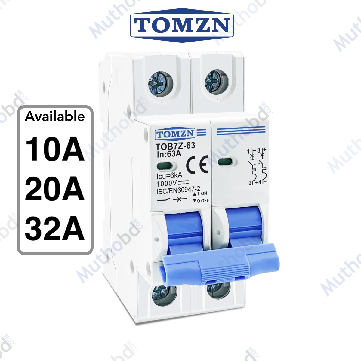 DC Circuit Breaker for Solar PV System MCB 2P 1000V – TOMZN TOB7Z-63