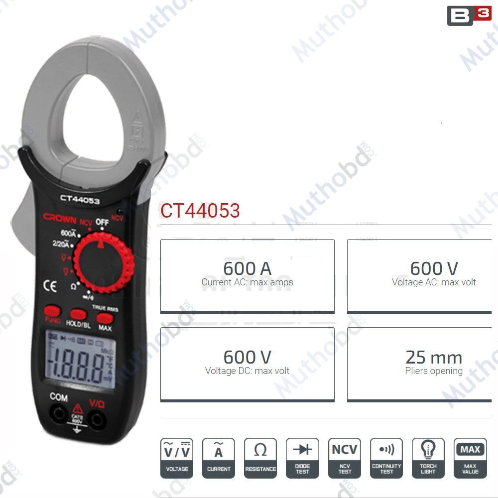 CROWN CT44053 Professional Digital Multimeter 600V, 600A, 20MΩ – 1 Year Service Warranty detail 2 CROWN CT44053 Professional Digital Multimeter 600V, 600A, 20MΩ – 1 Year Service Warranty detail 2