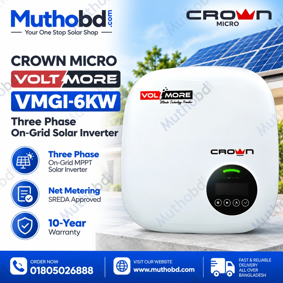 Crown Micro VOLTMORE-VMGI-6KW 6kW Three Phase On-Grid Solar Inverter