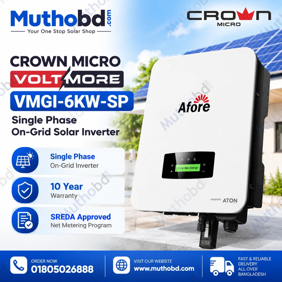 Crown Micro VOLTMORE-VMGI-6KW-SP 6kW Single Phase On-Grid Solar Inverter