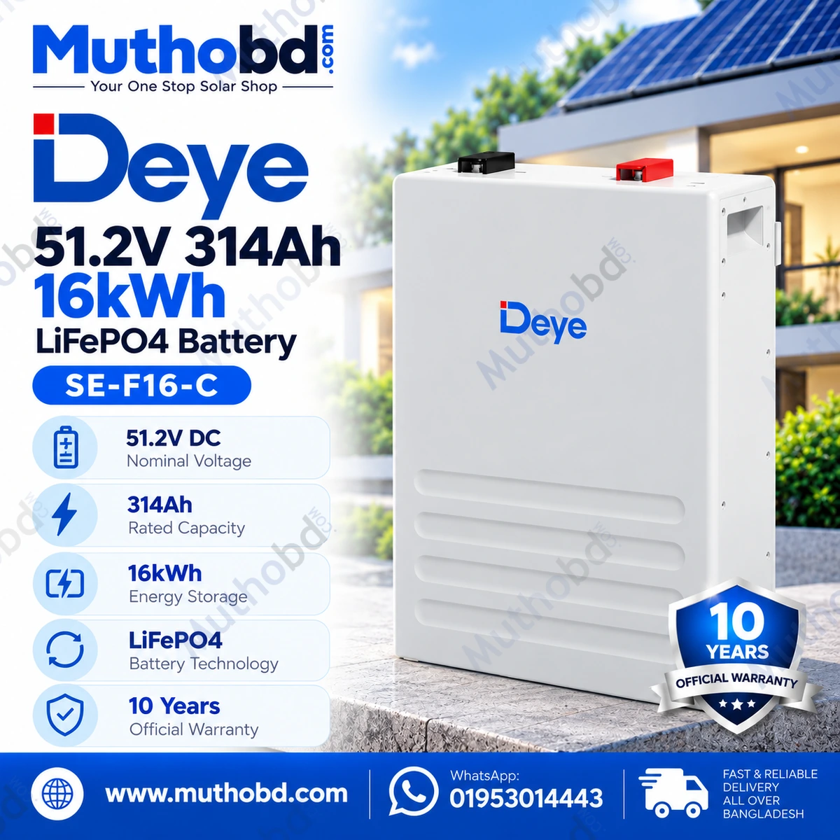 deye Deye SE-F16-C 51.2V 314Ah 16kWh LiFePO4 Lithium Battery
