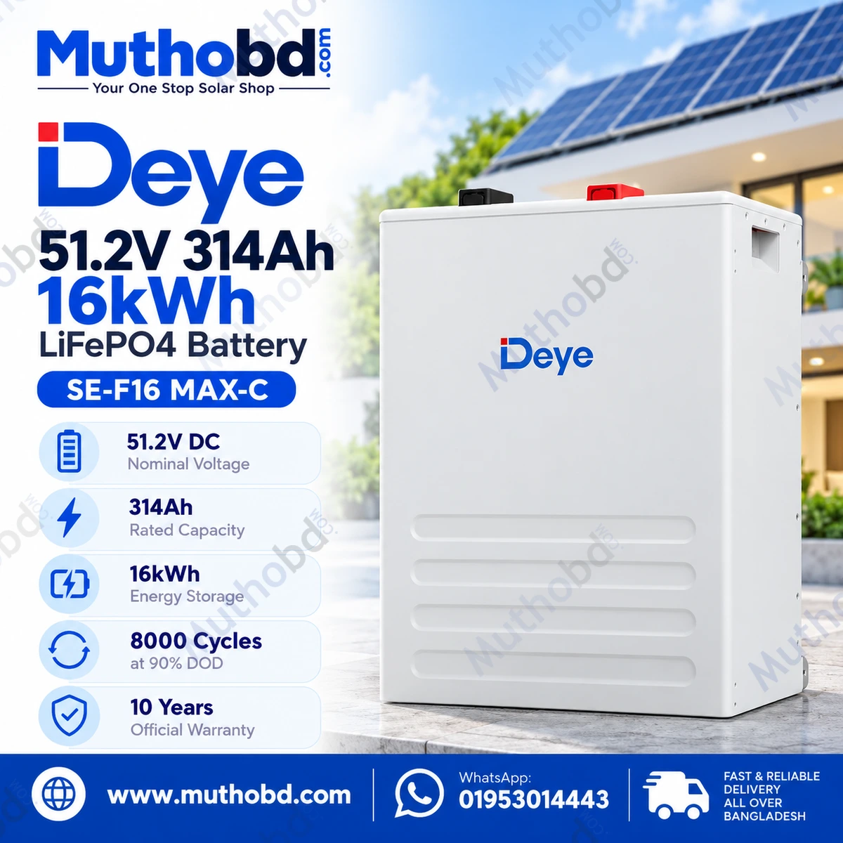 Deye SE-F16 MAX-C 51.2V 314Ah 16kWh LiFePO4 Lithium Battery