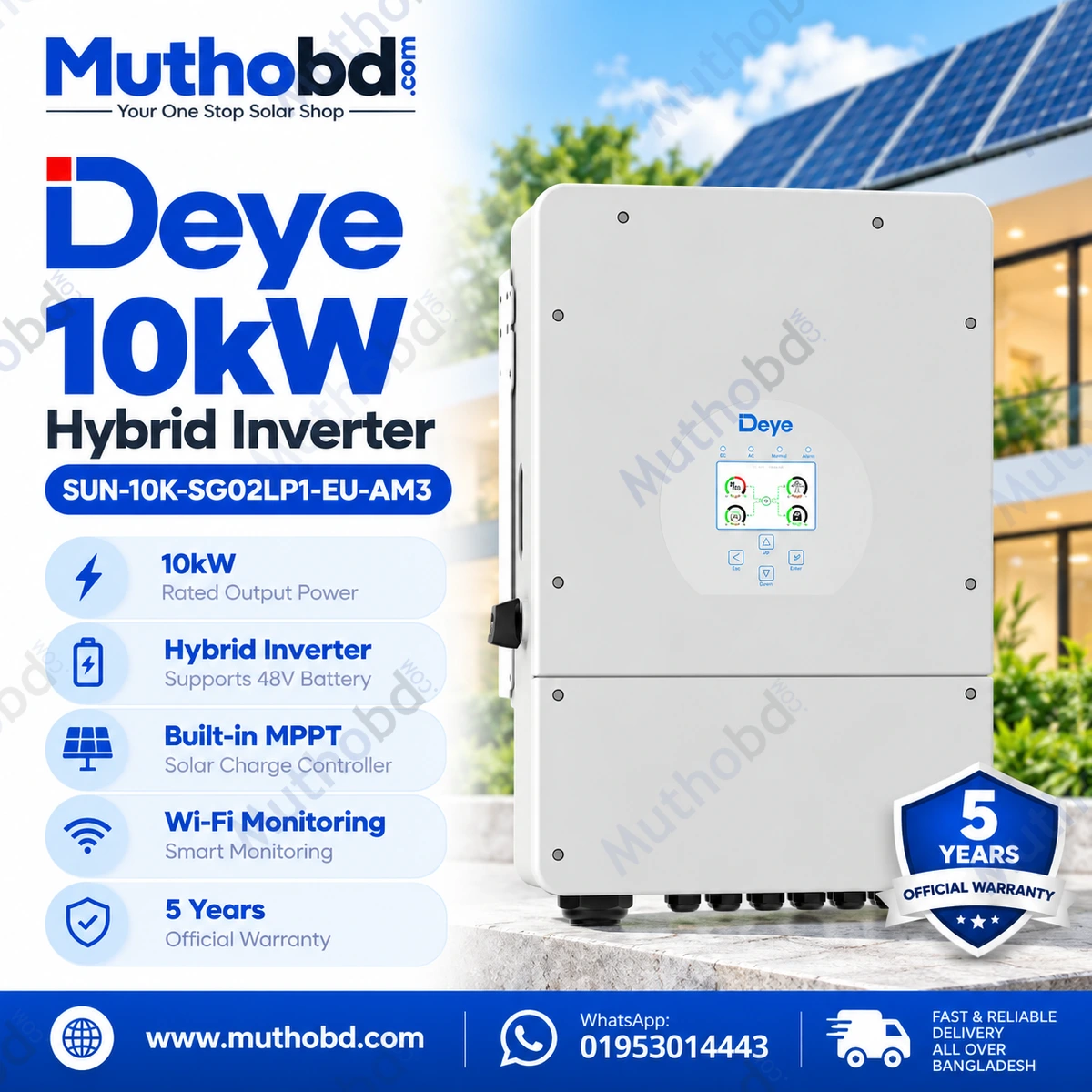 Deye SUN-10K-SG02LP1-EU-AM3 10kW Single-Phase Hybrid Solar Inverter