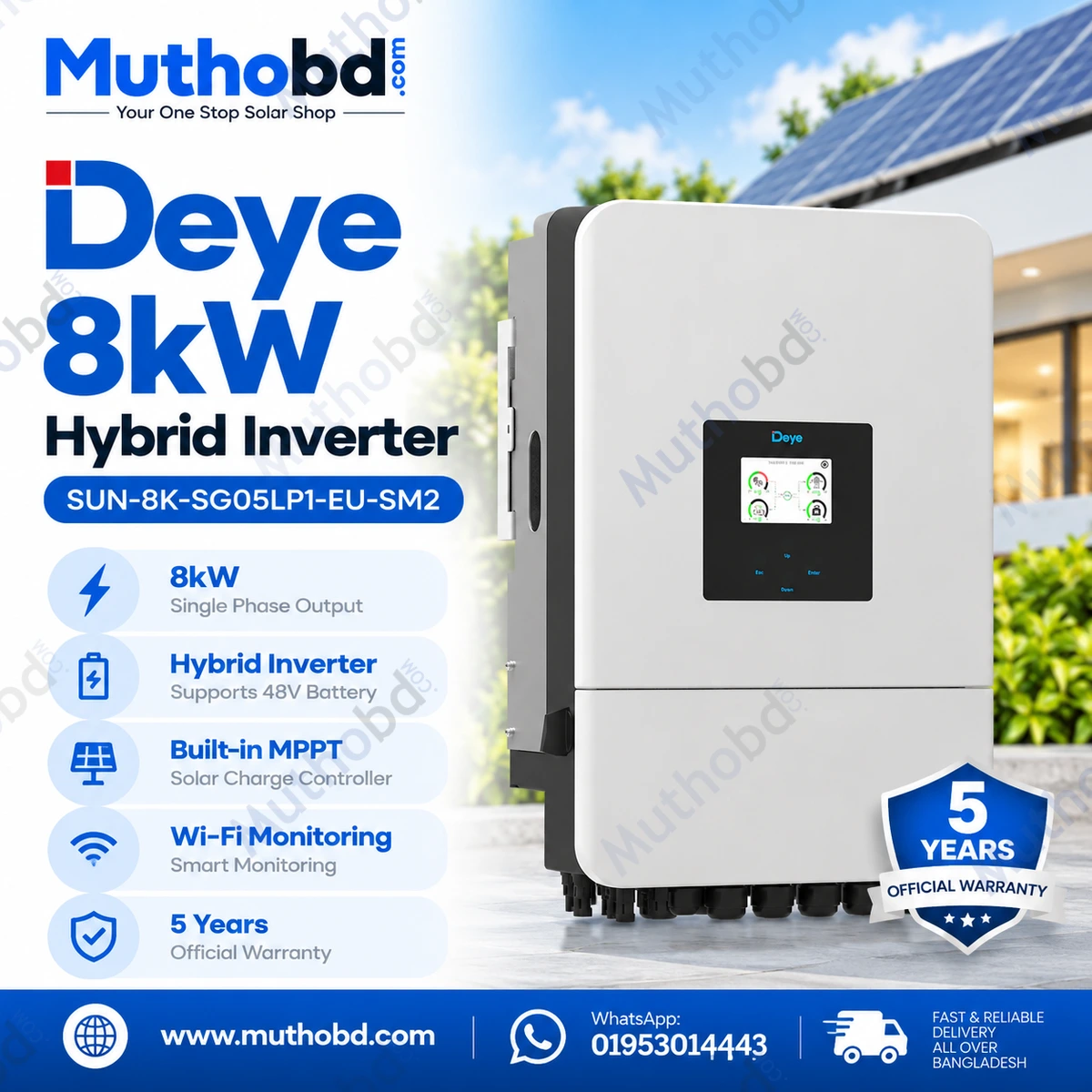 Deye SUN-8K-SG05LP1-EU-SM2 8kW Single Phase Hybrid Solar Inverter