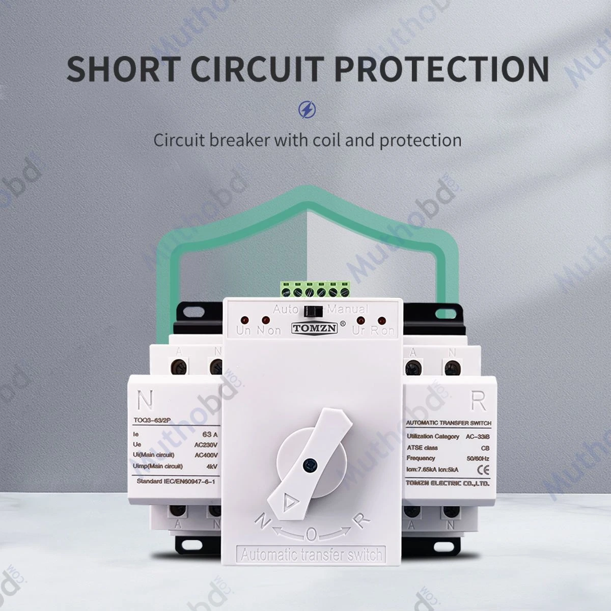 tomzn TOMZN TOQ3-2P/63 63A Automatic Transfer Switch (ATS) – 2P Dual Power Changeover — image 2