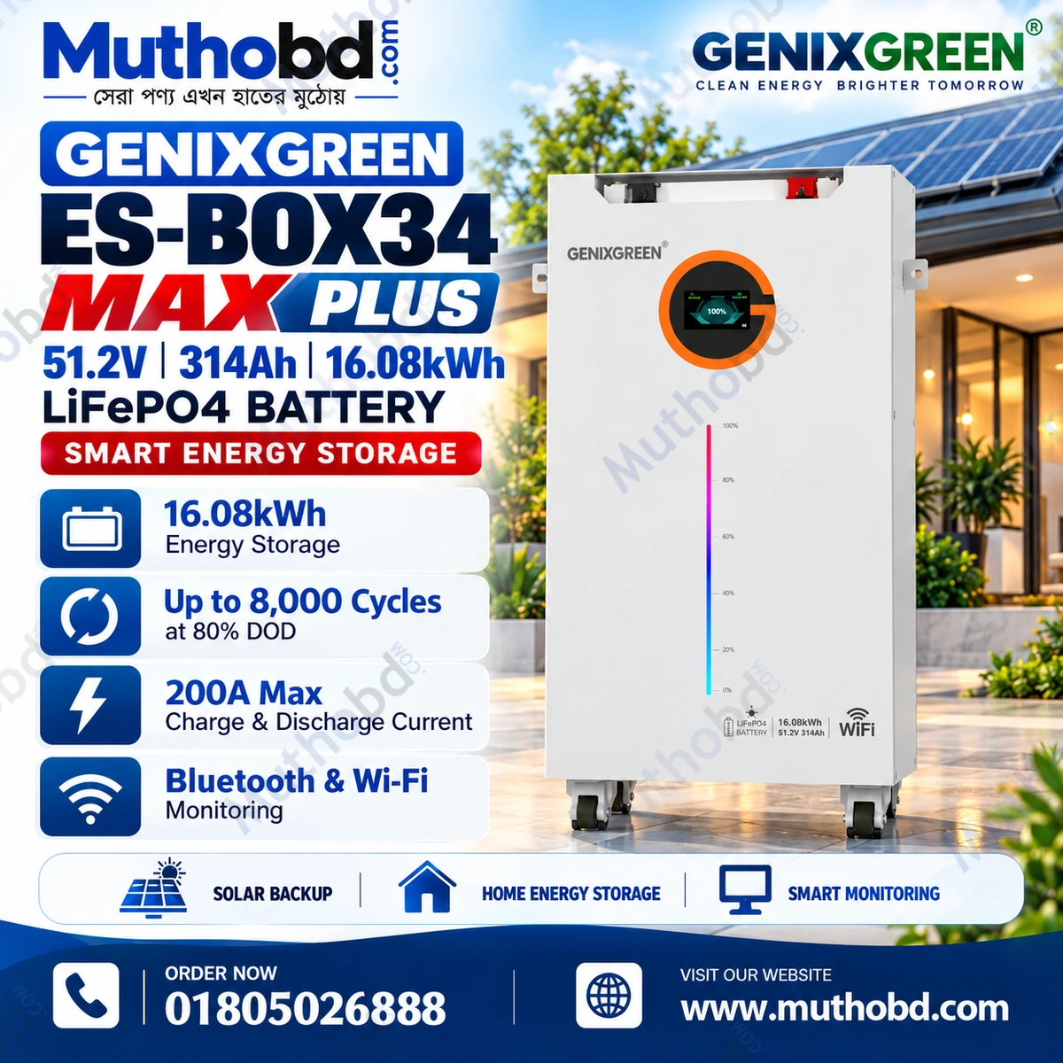 GENIXGREEN ES-BOX34 MAX Plus 51.2V 314Ah 16.08kWh LiFePO4 Battery