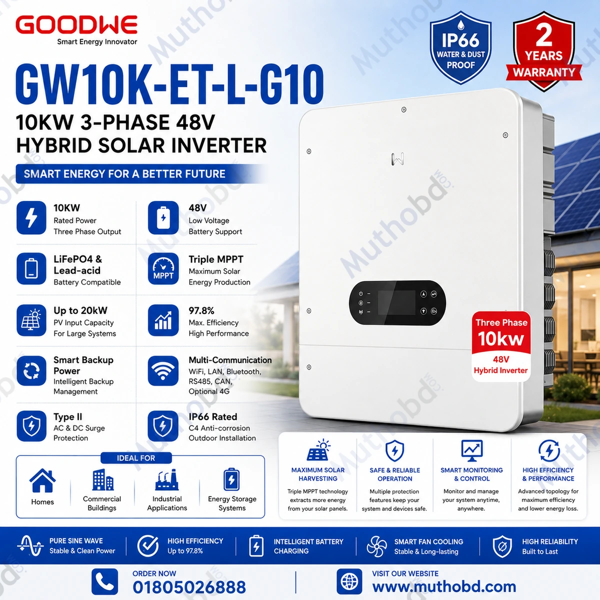 GoodWe GW10K-ET-L-G10 10KW 3-Phase 48V Hybrid Solar Inverter