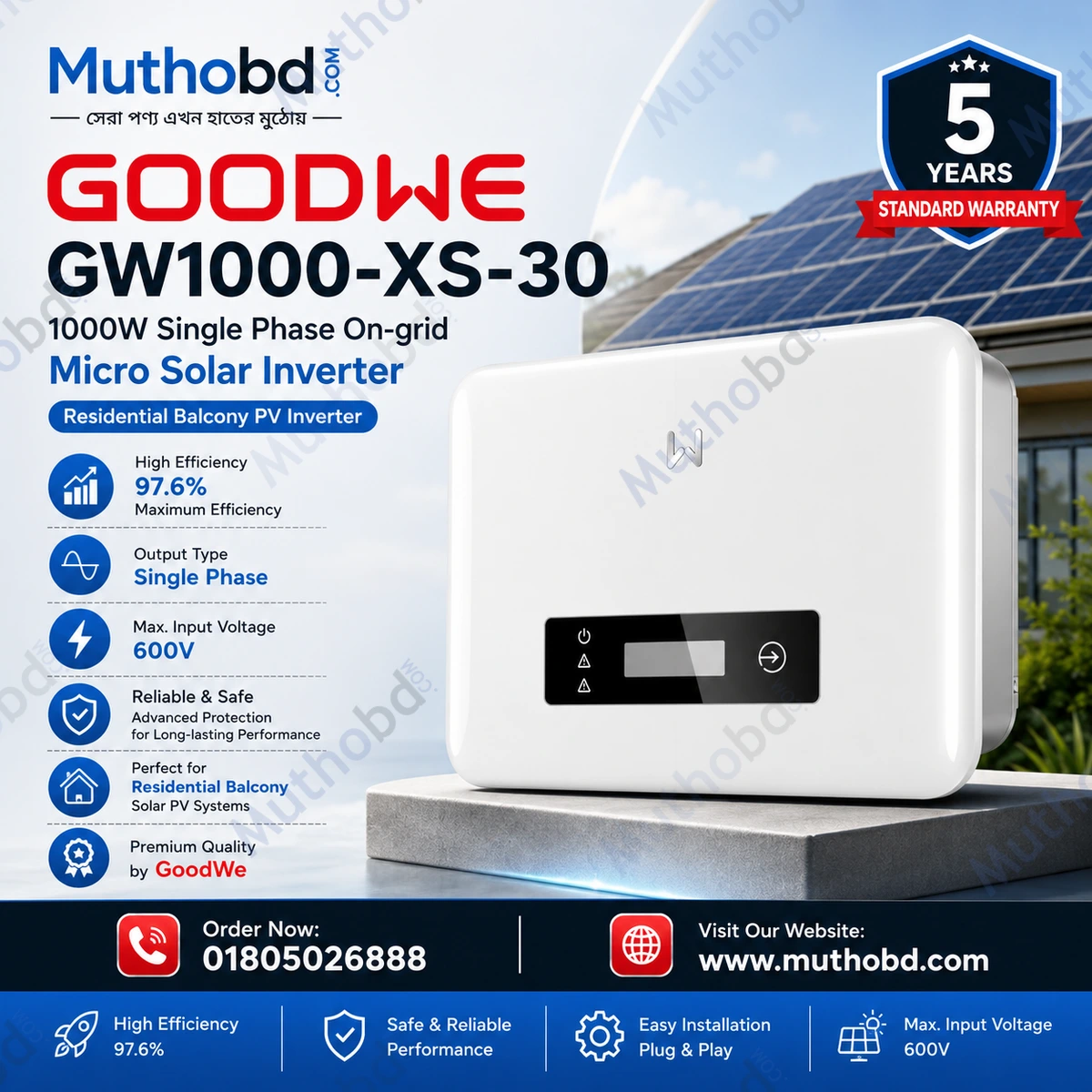 GoodWe GW1000-XS-30 1000W Single Phase On-Grid Solar Micro Inverter
