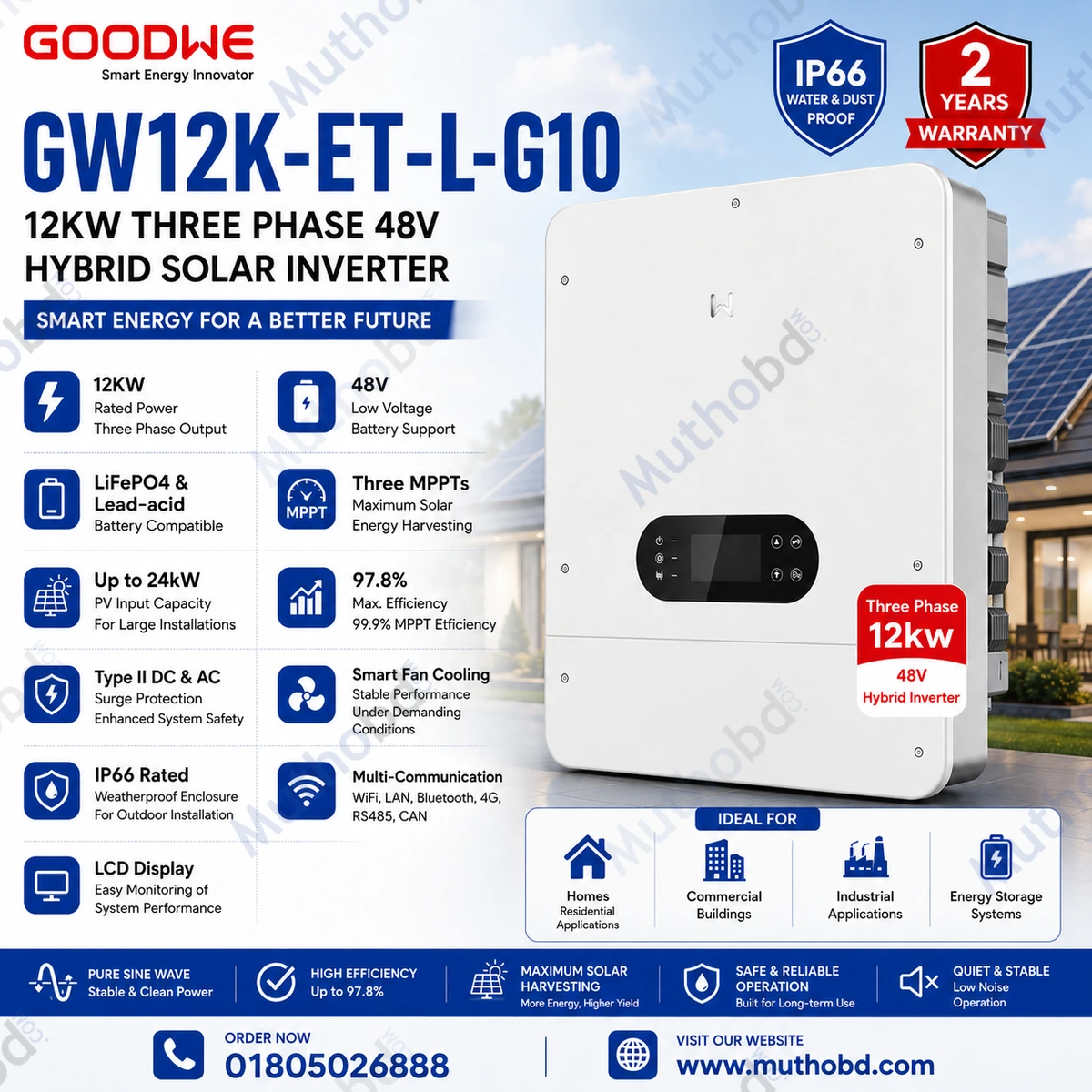 GoodWe GW12K-ET-L-G10 12KW Three Phase 48V Hybrid Solar Inverter