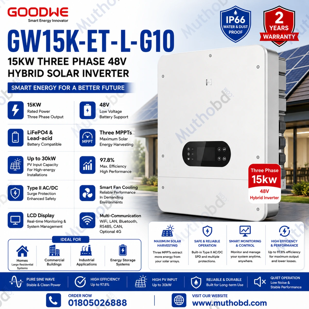 GoodWe GW15K-ET-L-G10 15KW Three Phase 48V Hybrid Solar Inverter