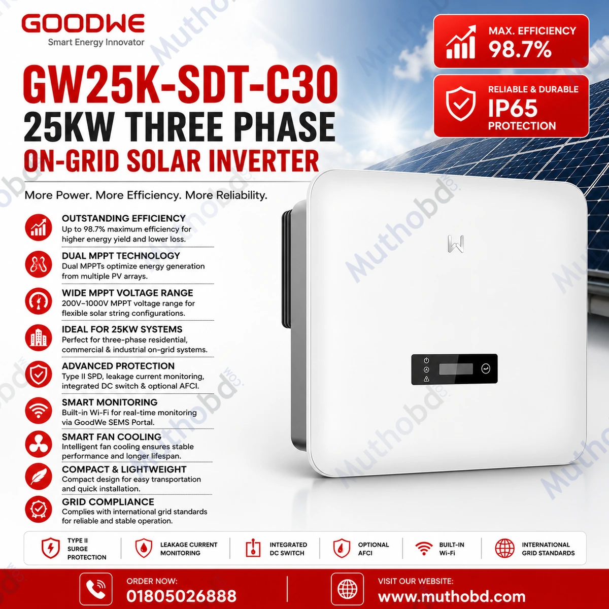 GoodWe GW25K-SDT-C30 25KW Three Phase On-Grid Solar Inverter