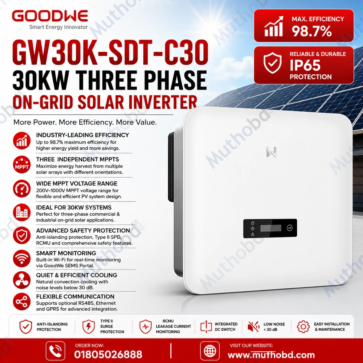 GoodWe GW30K-SDT-C30 30KW Three Phase On-Grid Solar Inverter