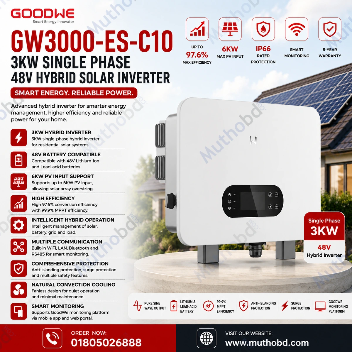 GoodWe GW3000-ES-C10 3KW Single Phase 48V Hybrid Solar Inverter