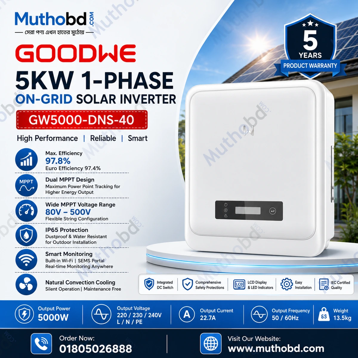 GoodWe GW5000-DNS-40 5KW Single Phase On-Grid Solar Inverter
