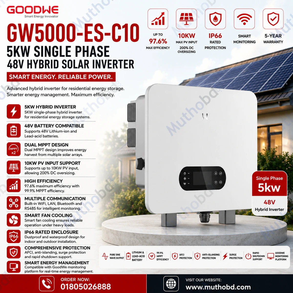 GoodWe GW5000-ES-C10 5KW Single Phase 48V Hybrid Solar Inverter