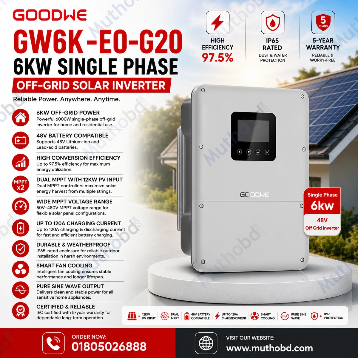 GoodWe GW6K-EO-G20 6KW Single Phase 48V Off-Grid Solar Inverter for Home