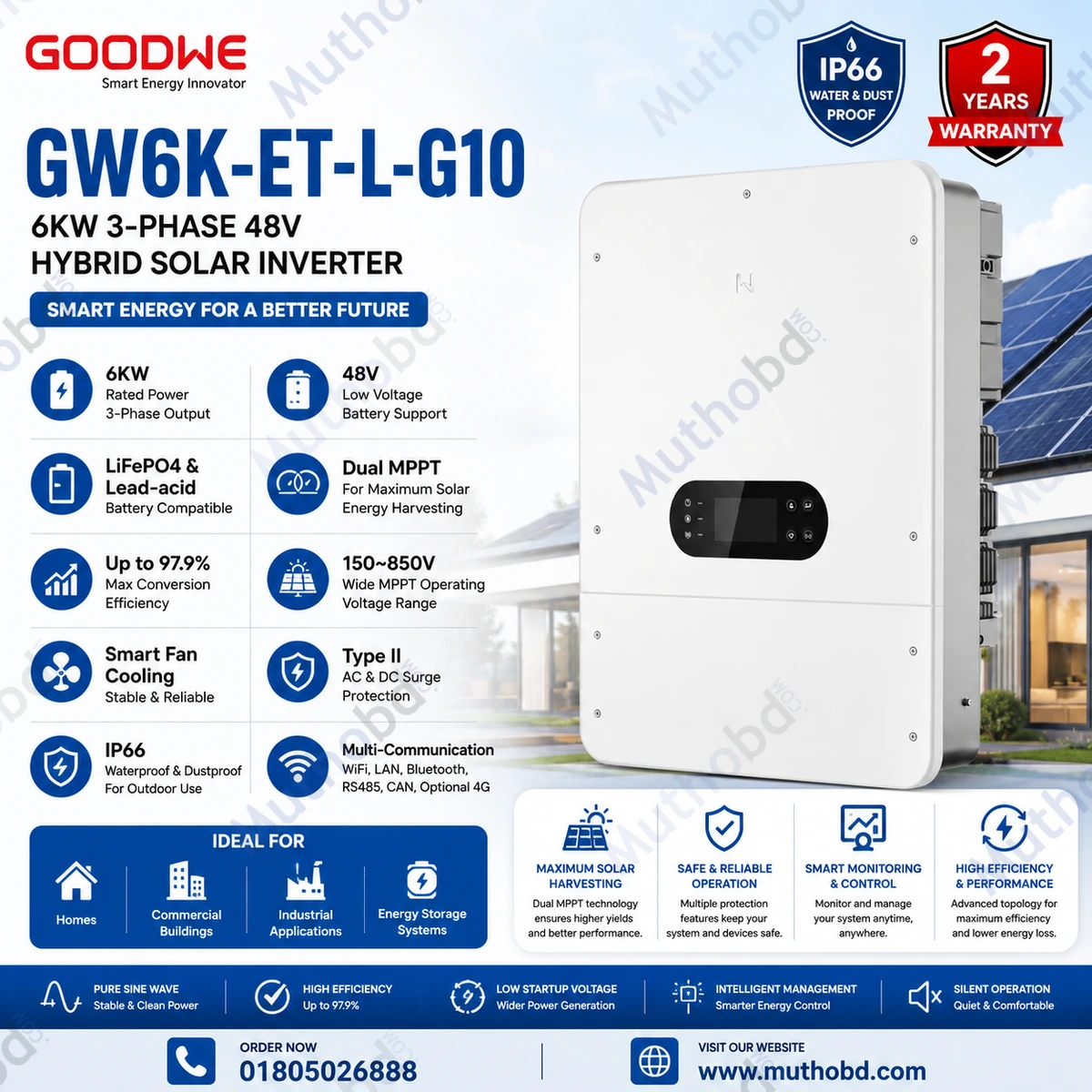 GoodWe GW6K-ET-L-G10 6KW 3-Phase 48V Hybrid Solar Inverter