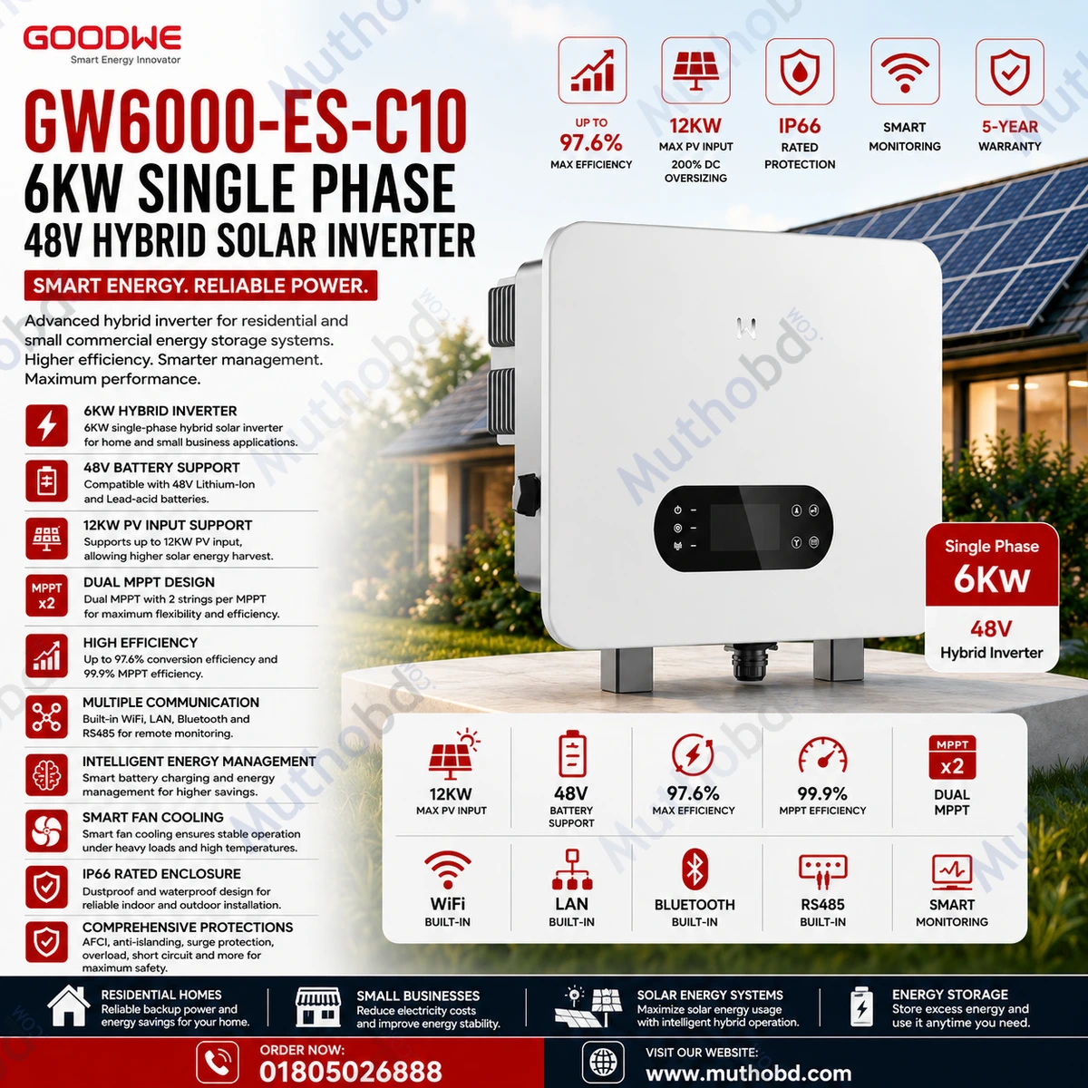 GoodWe GW6000-ES-C10 6KW Single Phase 48V Hybrid Solar Inverter