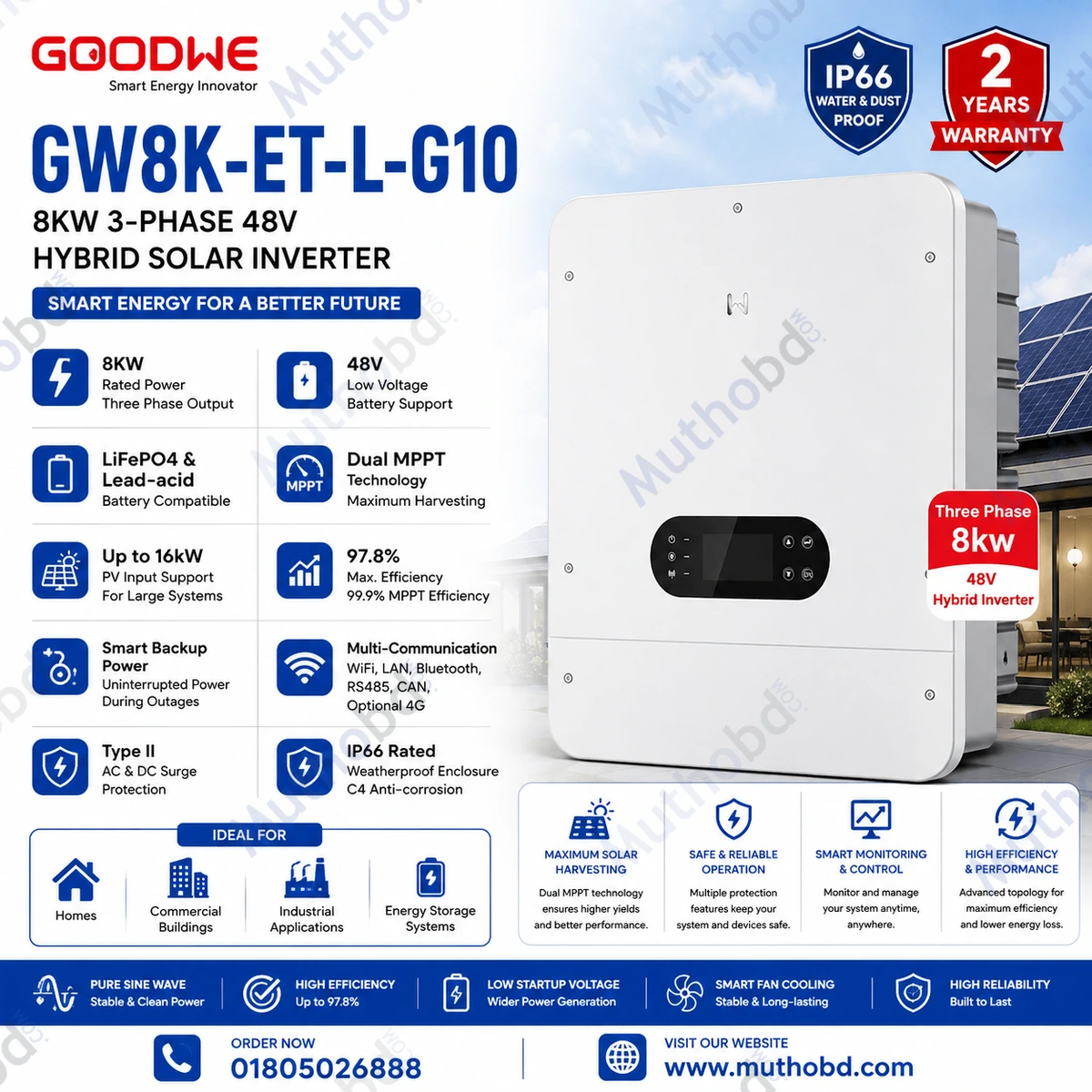 GoodWe GW8K-ET-L-G10 8KW 3-Phase 48V Hybrid Solar Inverter