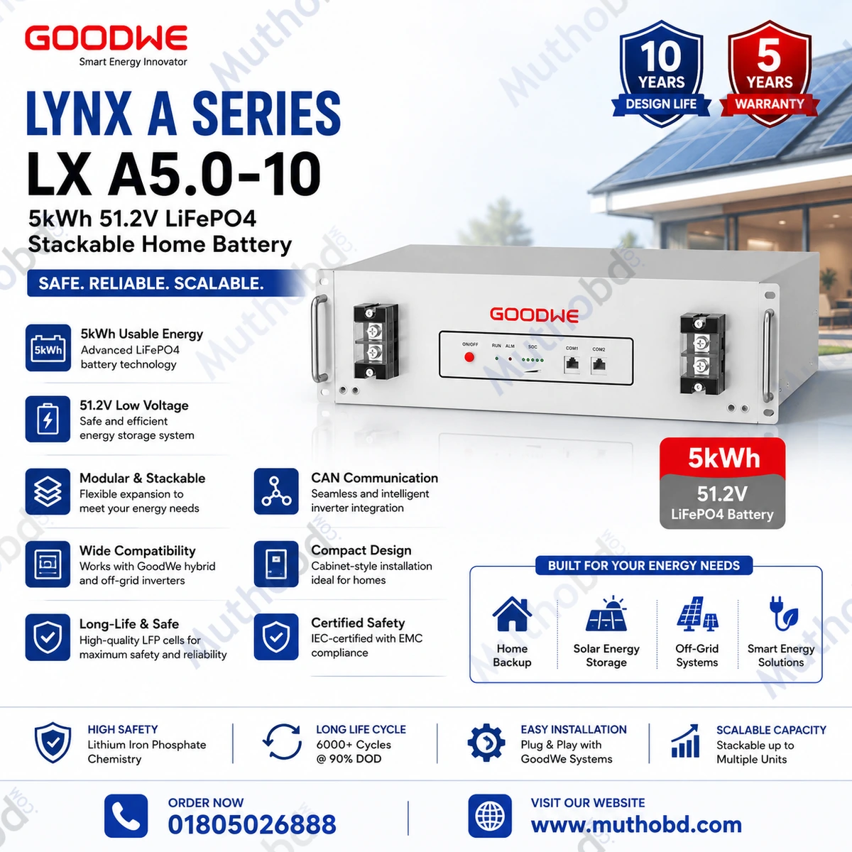 GoodWe Lynx A LX A5.0-10 5kWh 51.2V LiFePO4 Stackable Home Battery Storage System