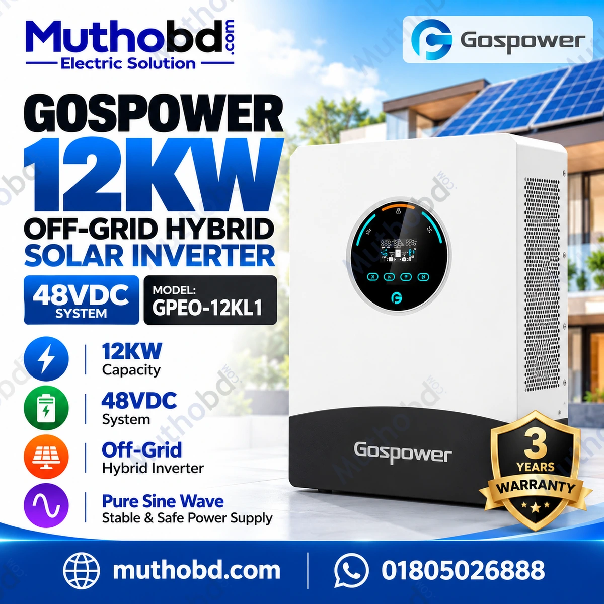 Gospower 12KW Off Grid Hybrid Solar Inverter 48V – GPEO-12KL1