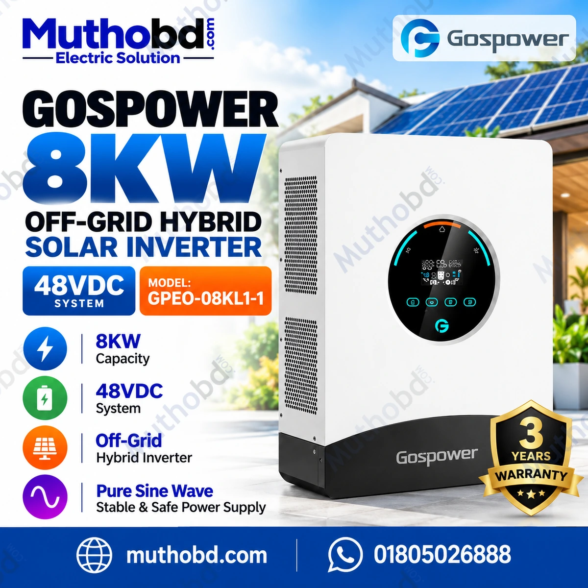 Gospower 8KW Off Grid Hybrid Solar Inverter 48V – GPEO-08KL1-1