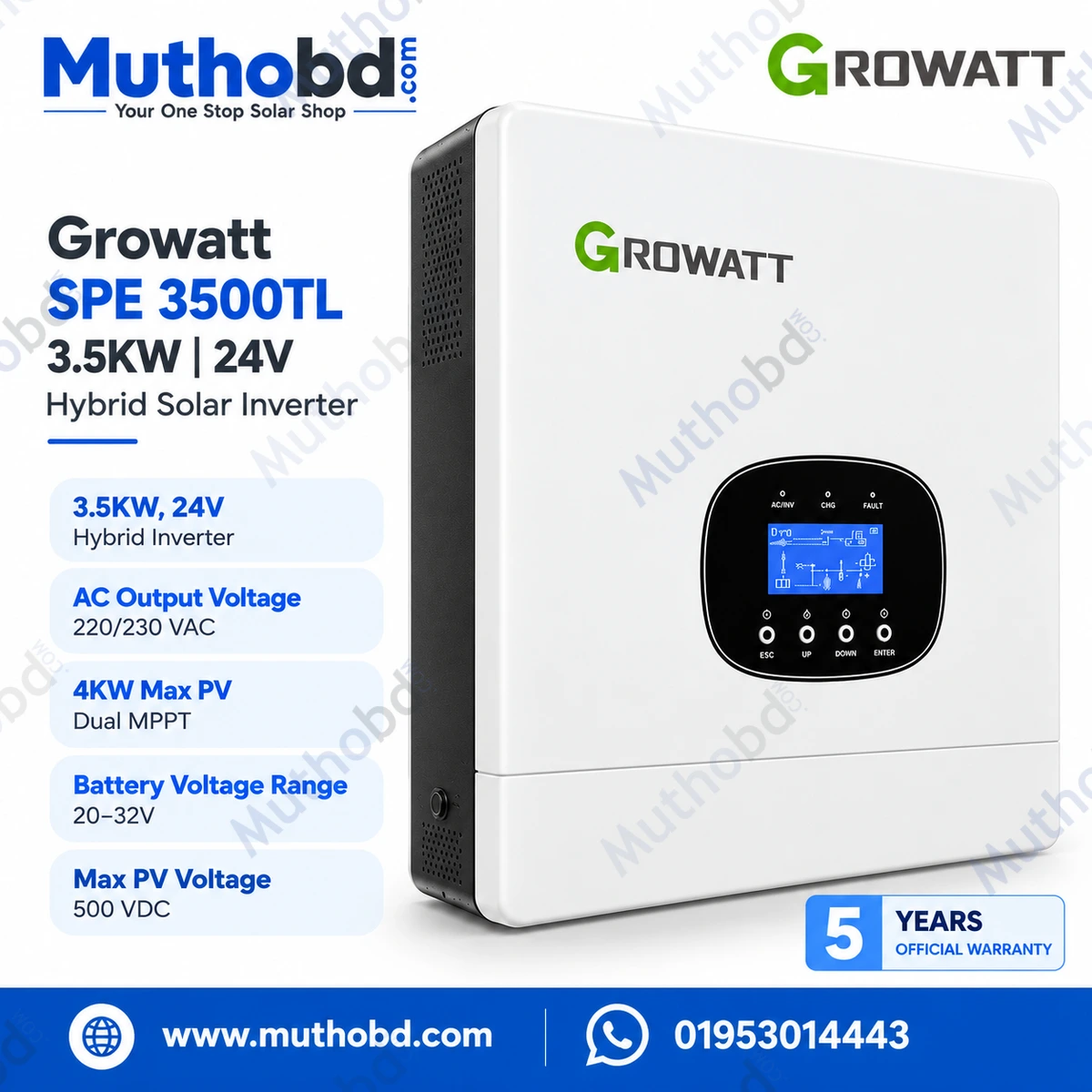 Growatt MIN 5000TL-X 5kW Single Phase On-Grid Solar Inverter with Dual MPPT