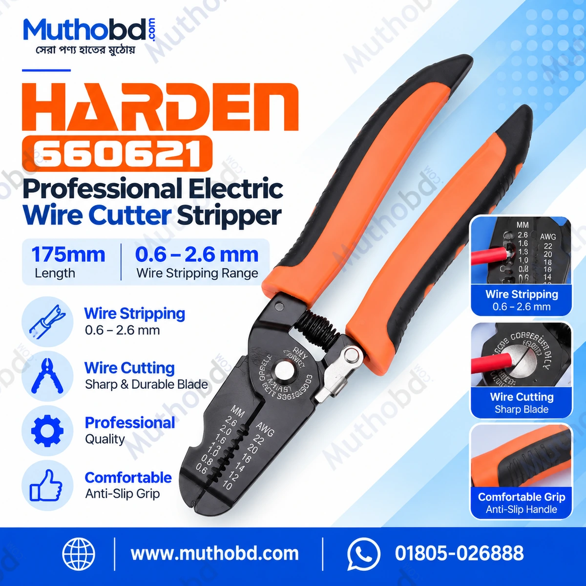 HARDEN 660621 Professional Electric Wire Cutter and Stripper 175mm, 0.6–2.6mm HARDEN 660621 Professional Electric Wire Cutter and Stripper 175mm, 0.6–2.6mm