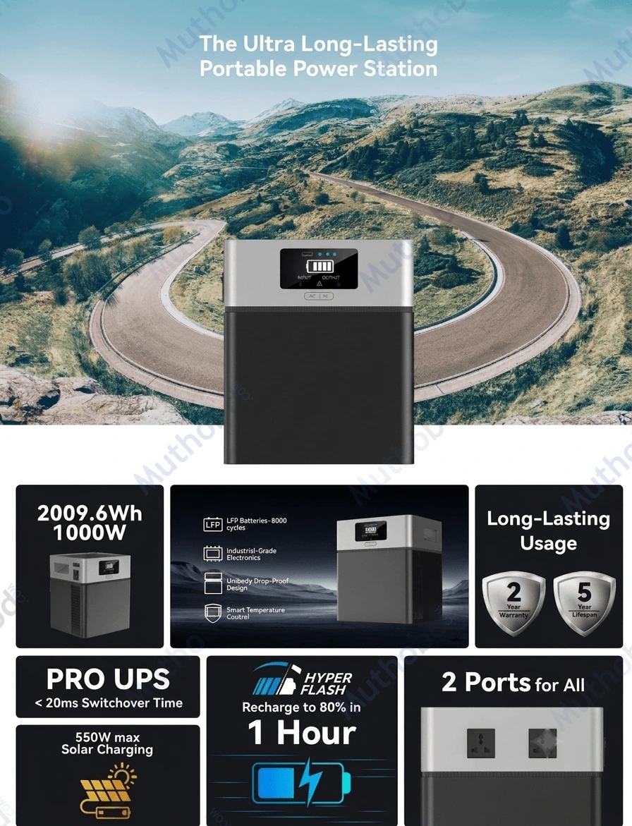 LVTOPSUN 1000W 2000Wh Portable Power Station LVTS-64314 detail 1