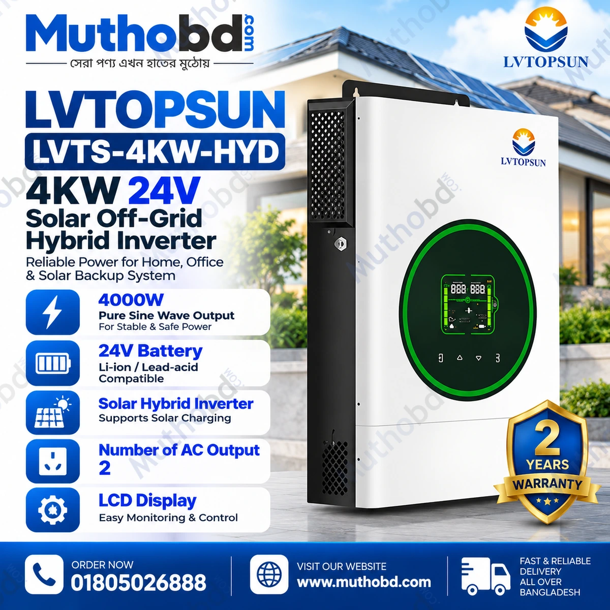 lvtopsun LVTOPSUN LVTS-4KW-HYD 4kW 24V Solar Off-Grid Hybrid Inverte