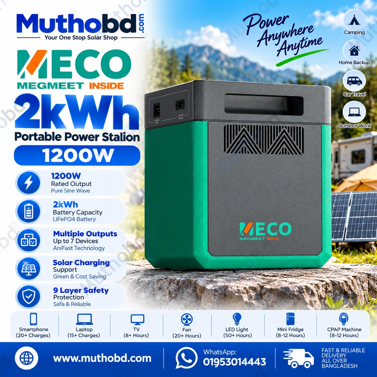 Meco 2kWh Portable Power Station - 1200W