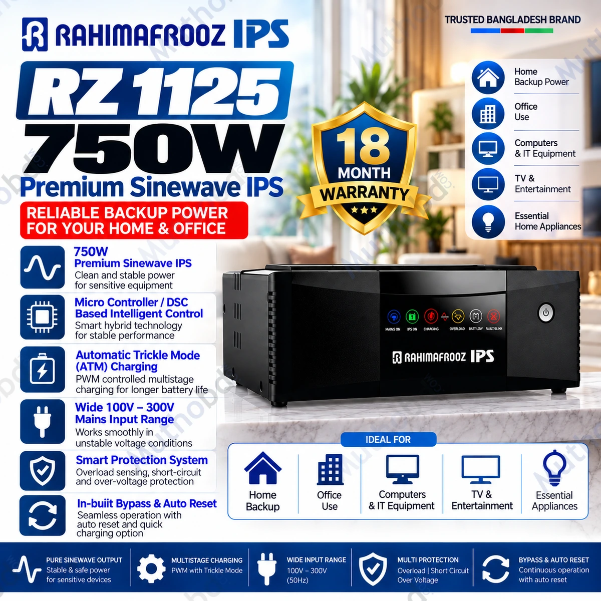 Rahimafrooz RZ 1125 750W Premium Sinewave IPS
