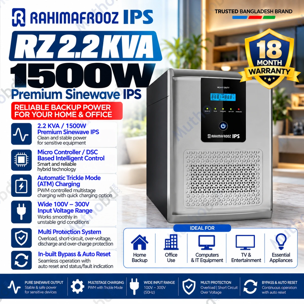 Rahimafrooz RZ 2.2 KVA 1500W Premium Sinewave IPS