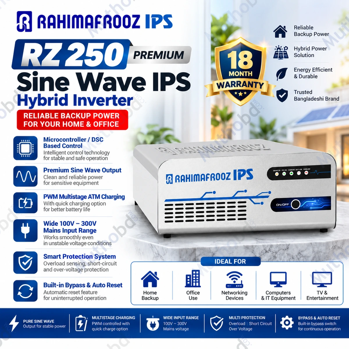 rahimafrooz Rahimafrooz RZ 250 140W Premium Sine Wave IPS Hybrid Inverter