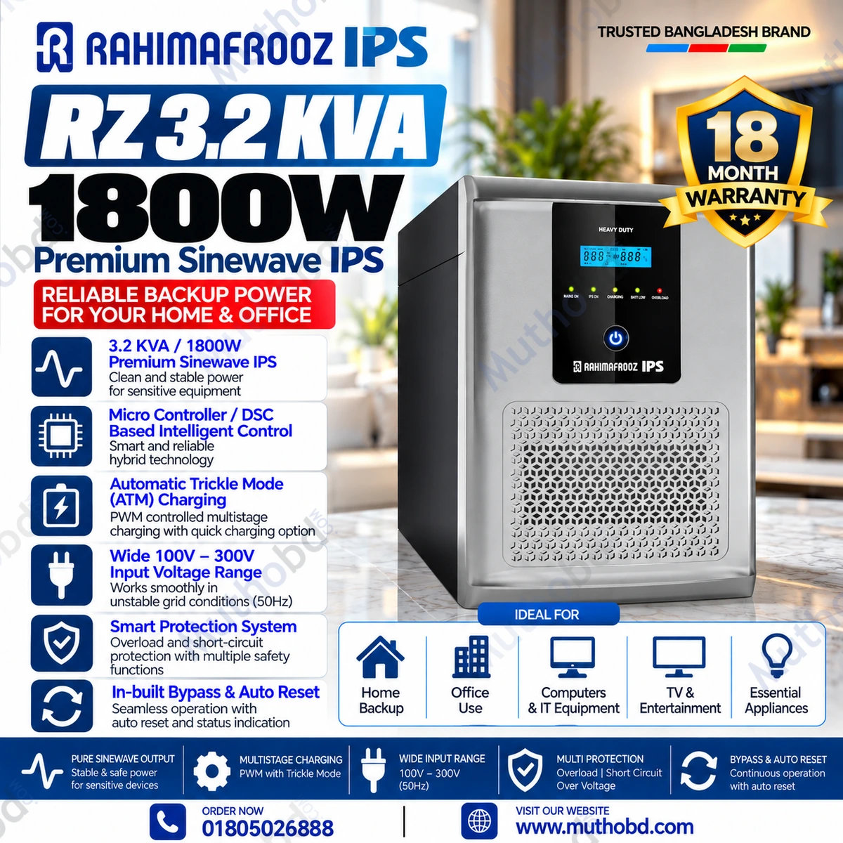 Rahimafrooz RZ 3.2 KVA 1800W Premium Sinewave IPS