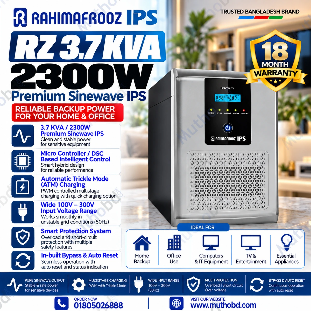 Rahimafrooz RZ 3.7 KVA 2300W Premium Sinewave IPS