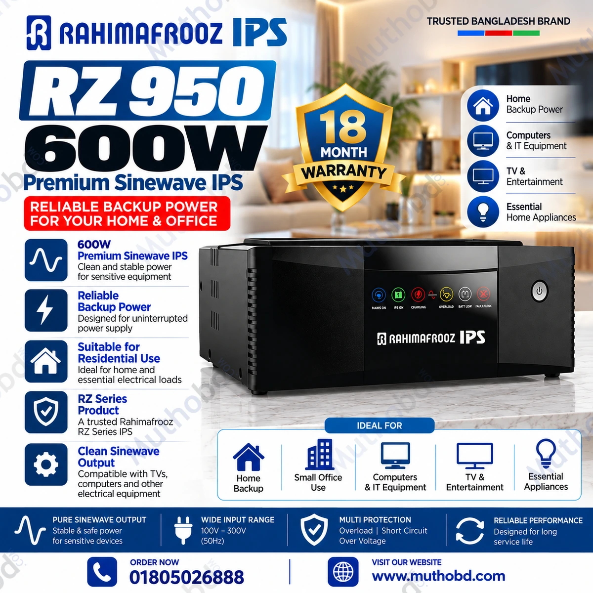 Rahimafrooz RZ 950 600W Premium Sinewave IPS