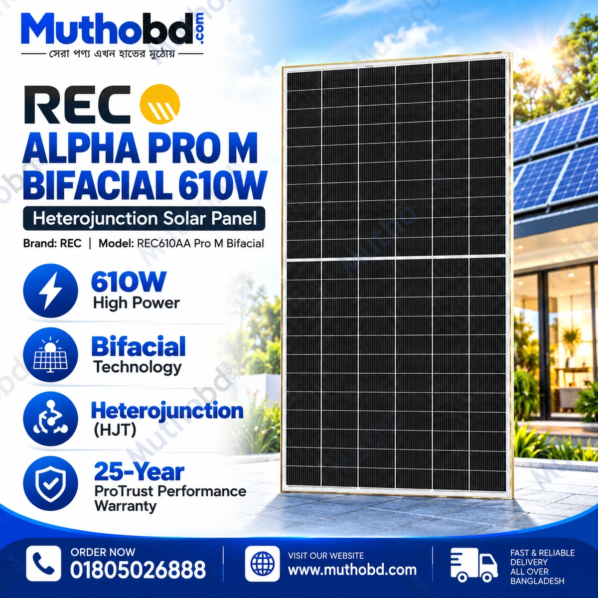 REC Alpha Pro M Bifacial 610W Heterojunction Solar Panel