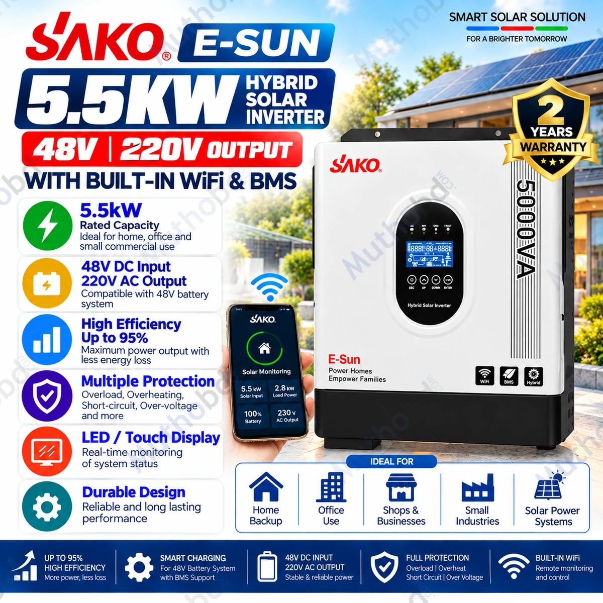 SAKO E SUN 5KVA 48V Hybrid Solar Inverter with Built-in WiFi & BMS