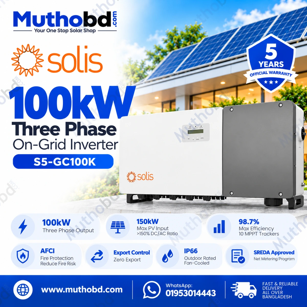 Solis S5-GC100K 100kW Three Phase On-Grid Solar Inverter with 10 MPPT